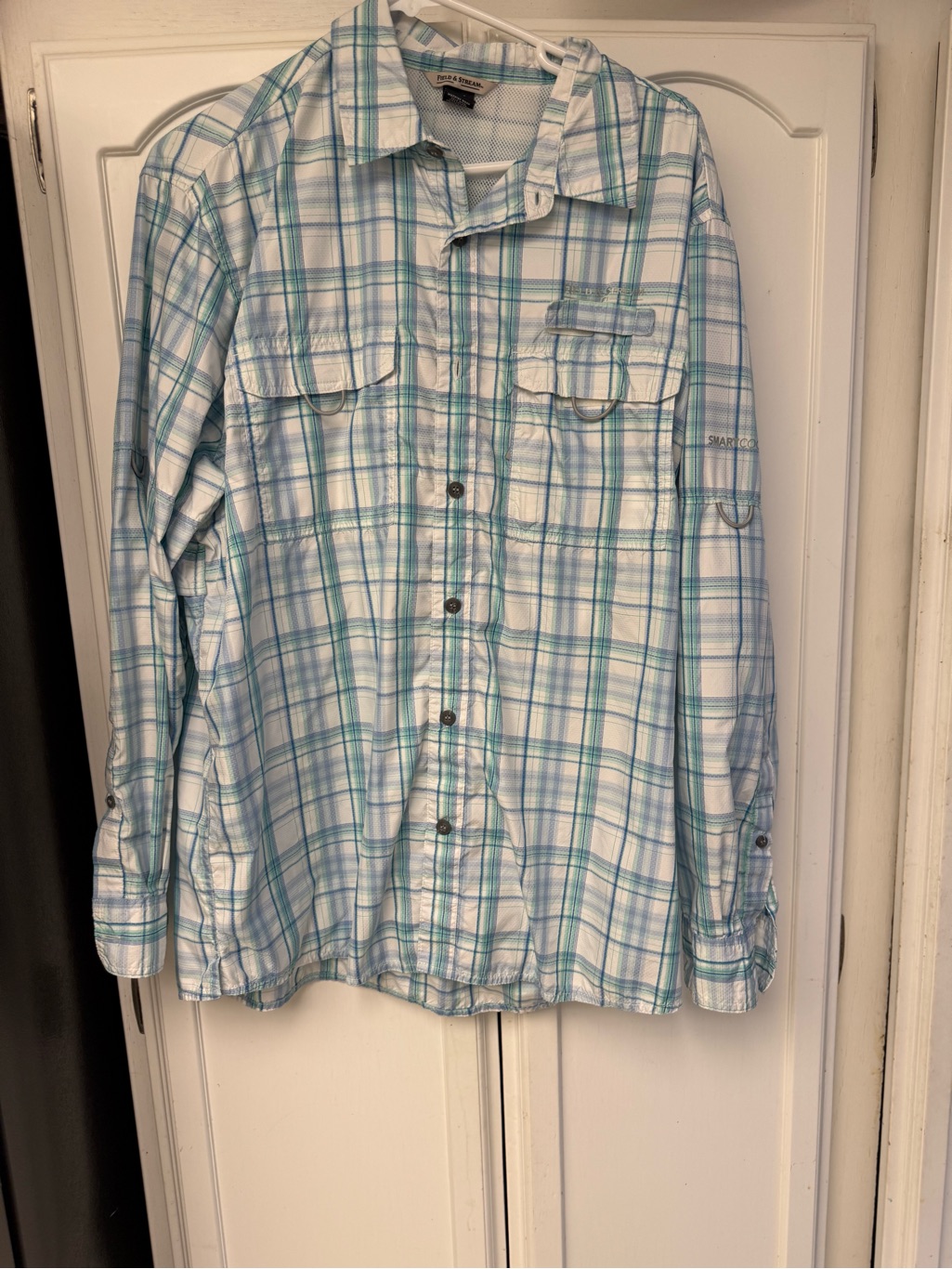 Field & Stream Men’s Plaid Button-Down Shirt - White, Teal, Light Blue